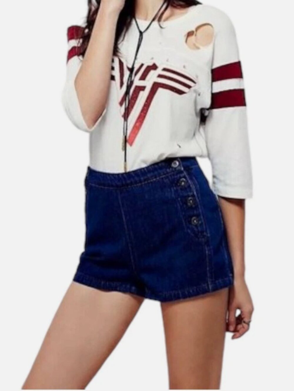 Free People High-Waisted Lumineer Sailor Denim Shorts - Size 28